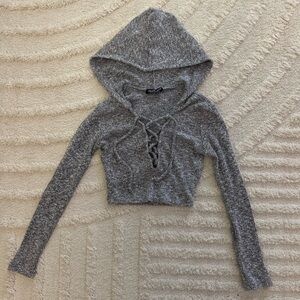 Fashion Nova Cropped Heather Grey Hoodie